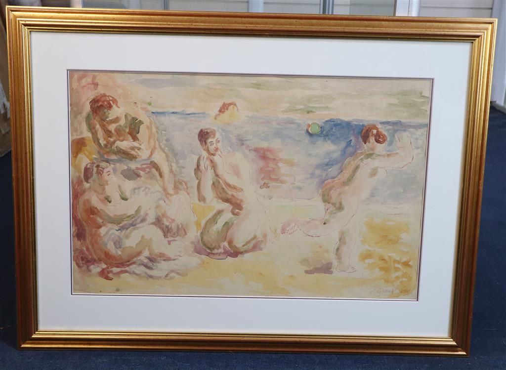 § Duncan Grant (1885 –1978) Nude bathers on a beach 15.5 x 24.25in.